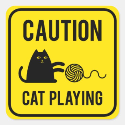 Sticker Carré Attention - Jeu de chat (Devant)