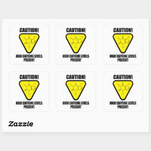 Sticker Carré Attention ! Niveaux élevés de caféine présents
