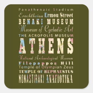 Sticker Carré Attractions & Lieux Célèbres Athènes, Grèce