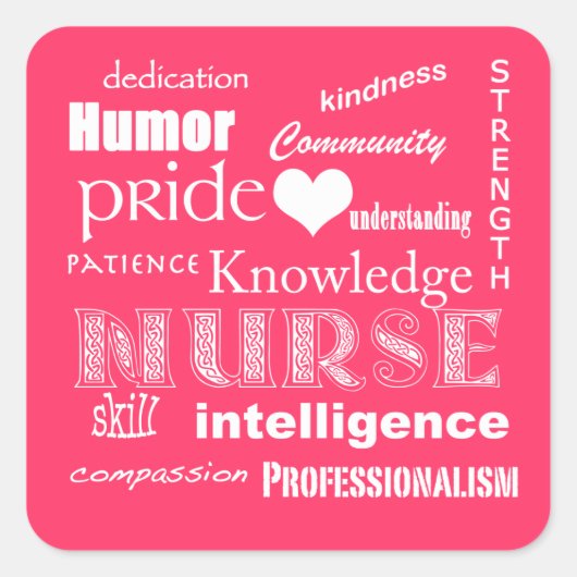 Sticker Carré Attributs de la fierté infirmière - Rose chaud (Devant)