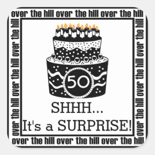 Sticker Carré Au-dessus de la colline Surprise fête d'anniversai