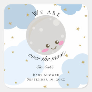 Sticker Carré Au-dessus du Baby shower de la Lune Bleu mou or Ka