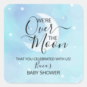 Sticker Carré Au-Dessus Du Baby shower De Merci Bleu Lune