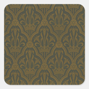 Sticker Carré Audsley Or vintage lily couronne vert damas art