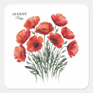 Sticker Carré August Poppy Bloom - Cadeau d'anniversaire personn