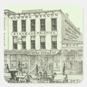 Sticker Carré Aurora Illinois Aurora Beacon News 1871 Stone Lith