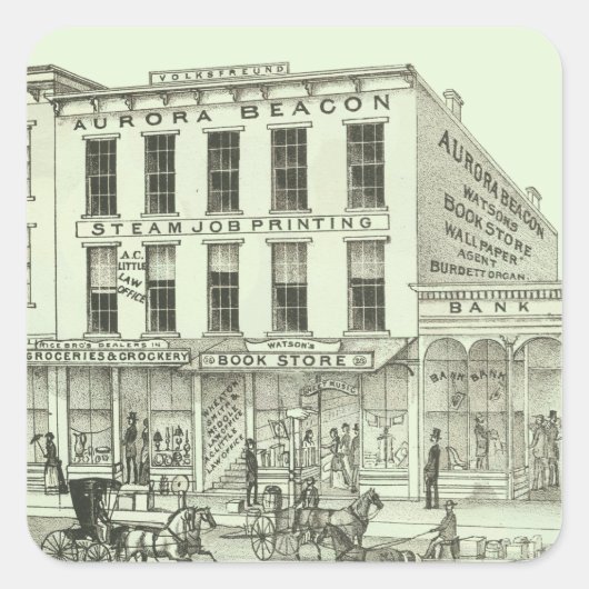 Sticker Carré Aurora Illinois Aurora Beacon News 1871 Stone Lith (Devant)