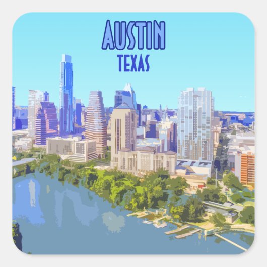 Sticker Carré Austin Downtown Texas Vintage (Devant)