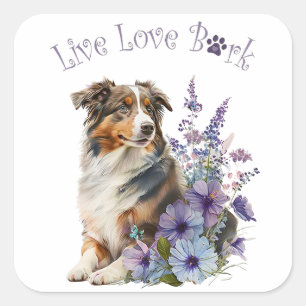 Sticker Carré Australian Shepherd Chien Maman Floral