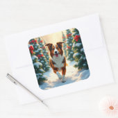 Sticker Carré Australian Shepherd Christmas Tree Farm Painting (Enveloppe)