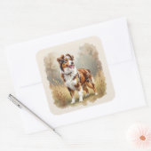 Sticker Carré Australian Shepherd Dog Red Merle Aussie (Enveloppe)
