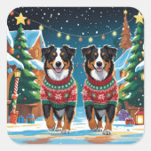 Sticker Carré Australian Shepherd Dogs Christmas Snow Holiday (Devant)