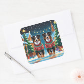 Sticker Carré Australian Shepherd Dogs Christmas Snow Holiday (Enveloppe)