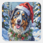 Sticker Carré Australian Shepherd Merle Winter Christmas Art (Devant)