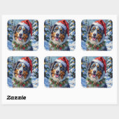 Sticker Carré Australian Shepherd Merle Winter Christmas Art (Feuille)