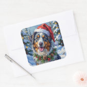 Sticker Carré Australian Shepherd Merle Winter Christmas Art (Enveloppe)