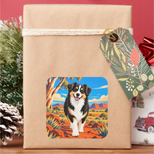 Sticker Carré Australian Shepherd SAVOURER LE VOYAGE Impressio