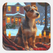Sticker Carré Australian Terrier With Christmas Lights Holiday (Devant)