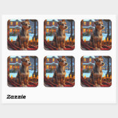 Sticker Carré Australian Terrier With Christmas Lights Holiday (Feuille)