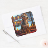 Sticker Carré Australian Terrier With Christmas Lights Holiday (Enveloppe)