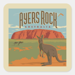 Sticker Carré Australie   Ayers Rock Kangaroos