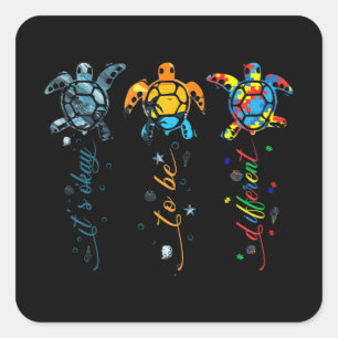 Sticker Carré Autism Awareness Cute Turtle Animal It's Ok To Be