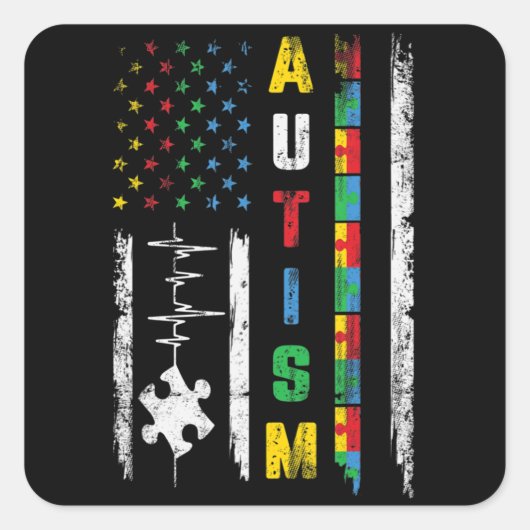 Sticker Carré Autisme American Flag Puzzle Sensibilisation sur l (Devant)