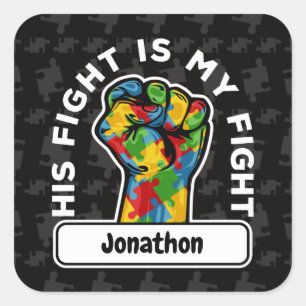 Sticker Carré Autisme personnalisé Son combat est mon combat