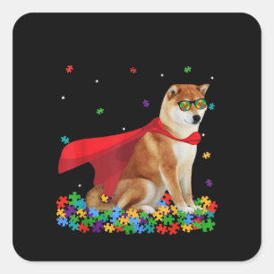 Sticker Carré Autiste   Cool Shiba Inu Dog Hero Autism Puzzle