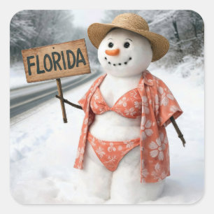 Sticker Carré Auto-stoppeuse en neige avec panneau de Floride