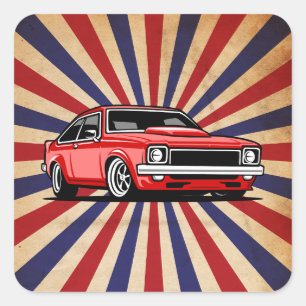 Sticker Carré "Autocollant de voiture américaine rouge classique