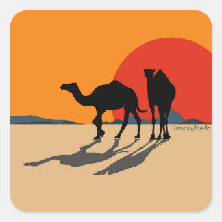 Sticker Carré Autocollants: Design "Chameaux & Coucher du soleil