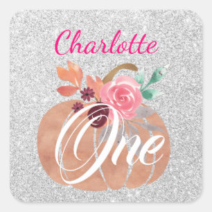 Sticker Carré Automne Automne Citrouille floral 1er anniversaire