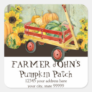 Sticker Carré Automne Automne Citrouille Patch Harvest Farm Busi