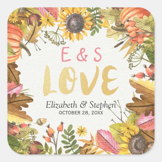 Sticker Carré Automne Automne Maple Feuille Citrouille Mariage M (Devant)