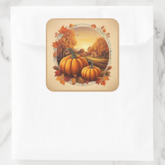Sticker Carré Automne Automne Motif Citrouille et paysage de la (Sac)
