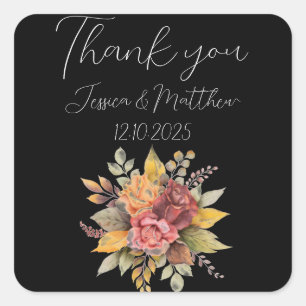 Sticker Carré Automne Automne Noir Russe Mariage aquarelle