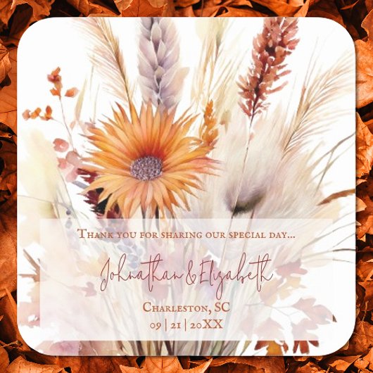 Sticker Carré Automne Boho Floral Wedding Favor | BLANCHE