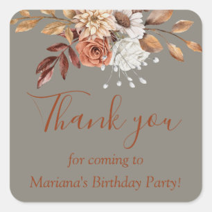 Sticker Carré Automne Bouquet floral Anniversaire gris Favoriser