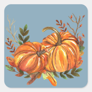 Sticker Carré Automne Citrouille Dusty Blue