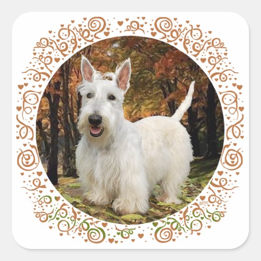 Sticker Carré Automne de Wheaten Scottish Terrier (Devant)