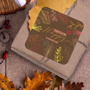 Sticker Carré Automne Feuilles Branches et Berries Thanksgiving