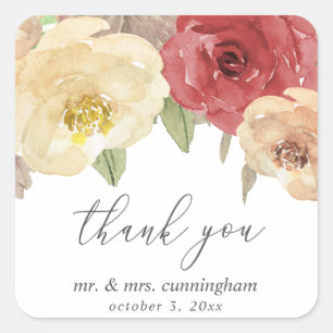 Sticker Carré Automne Floral Mariage Favoriser Merci