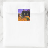 Sticker Carré Automne Halloween Chat noir souris Créationarts (Sac)