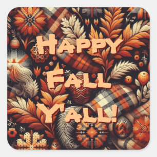 Sticker Carré Automne Plaid Feuilles Orange Black Motif