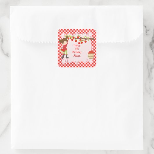 Sticker Carré Automne Pomme ramassage Brunette fête d'anniversai (Sac)