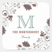 Sticker Carré Automne Rustique / Automne Feuilles Monogramme Tha (Devant)