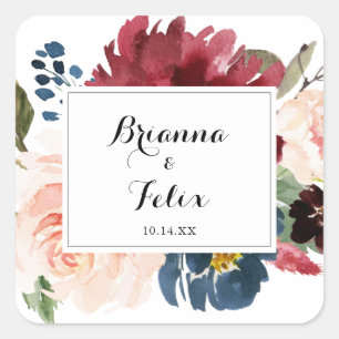Sticker Carré Automne Rustique Calligraphie Mariage Enveloppe Ph