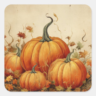 Sticker Carré Automne Rustique Orange Citrouille