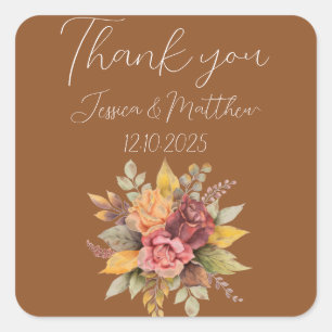 Sticker Carré Automne Terracotta Rustic Watercolor Mariage